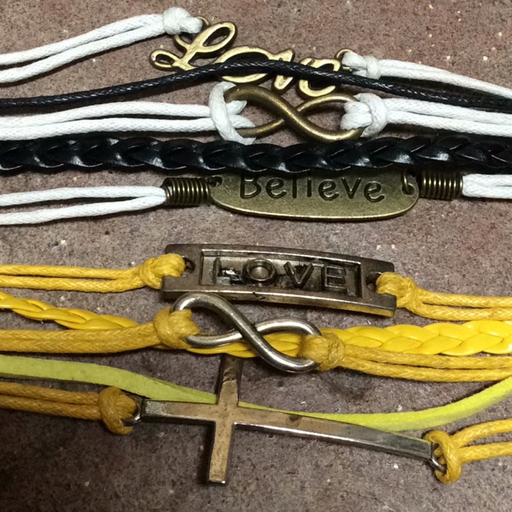 🌹TWO Five strand leather bracelets believe love